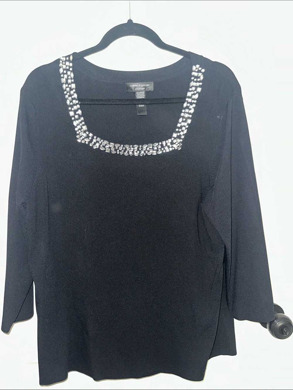 Cable & Gauge Classy Black Embellished Square-Neck Top